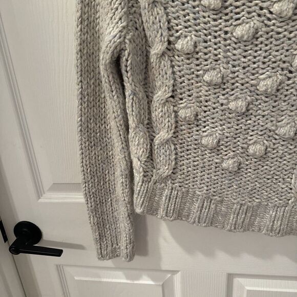 Chunky Fisherman Cropped‎ Cable Knit Sweater Women Sz 42  Med Pullover Oatmeal - Picture 4 of 7